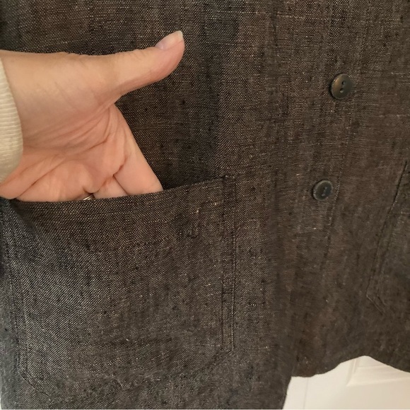 J. Jill Brown Linen V-Neck Button Up Jacket with Patch Pockets on Front - Picture 10 of 13